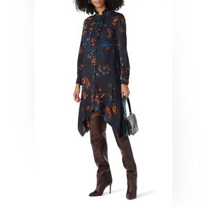 TORY BURCH Cora Black Floral Ruffle-Front Midi Dress